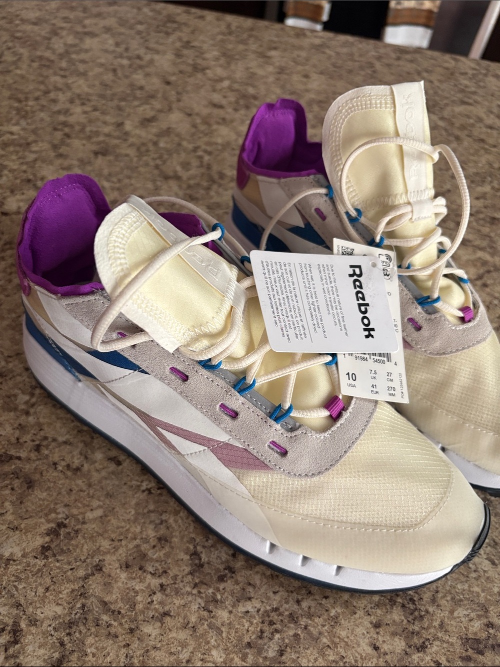 Reebok Women's Cream, Purple & Blue Athletic Sneakers